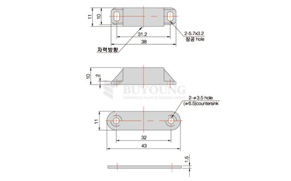 Thông số kỹ thuật nam châm hít cửa BY3-56-4 với kích thước chi tiết
