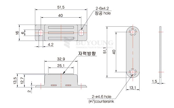 Thông số kỹ thuật nam châm hít cửa BY3-1-2 kích thước 51.5mm