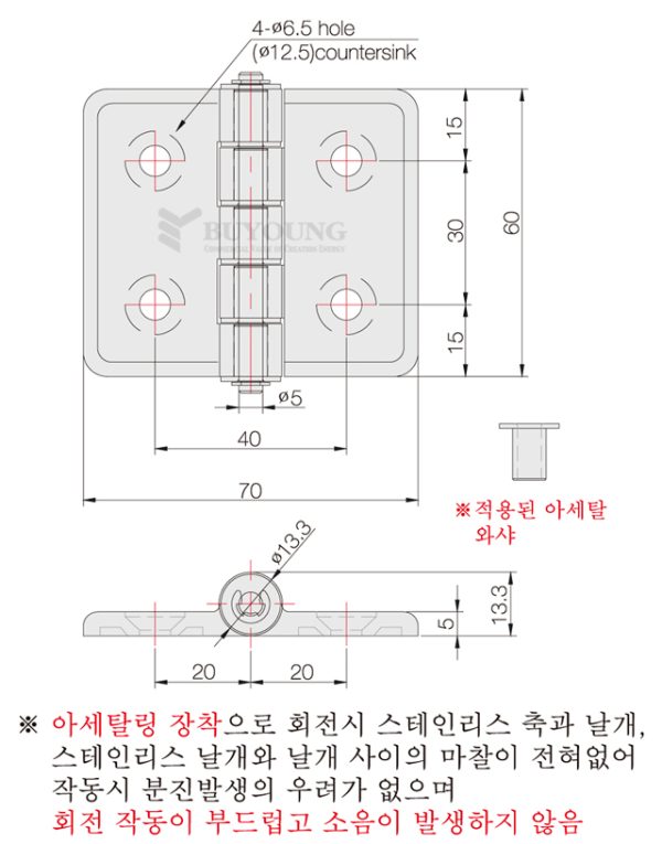 Bản Lề Tủ Điện BYHAS6070-40AC Inox chống bụi - Ảnh 2