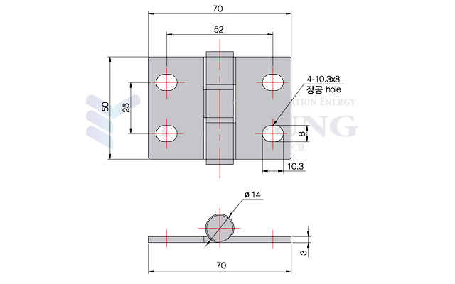 Bản vẽ kỹ thuật bản lề BYHAS3050-70, chống bụi, khoảng cách tâm lỗ 40mm