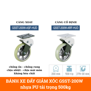Bánh xe đẩy giảm xóc GSST-200W đường kính 200mm chịu lực 500kg chất liệu PU
