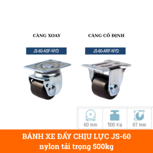 Bánh xe đẩy JS-60 đường kính 60mm với tải trọng 500kg chất liệu nylon
