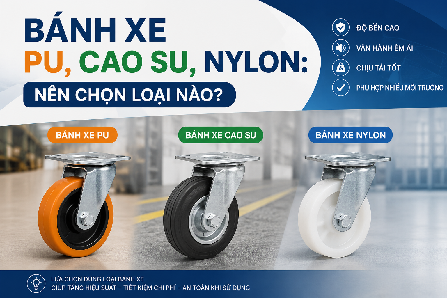 Bánh Xe PU, Cao Su, Nylon: Nên Chọn Loại Nào?