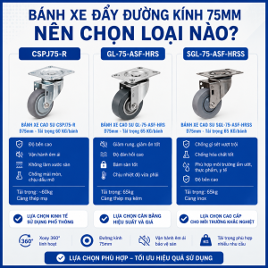 Bánh Xe Đẩy Đường Kính 75mm Nên Chọn Loại Nào? So Sánh CSPJ75-R, GL-75-ASF Và SGL-75-ASF