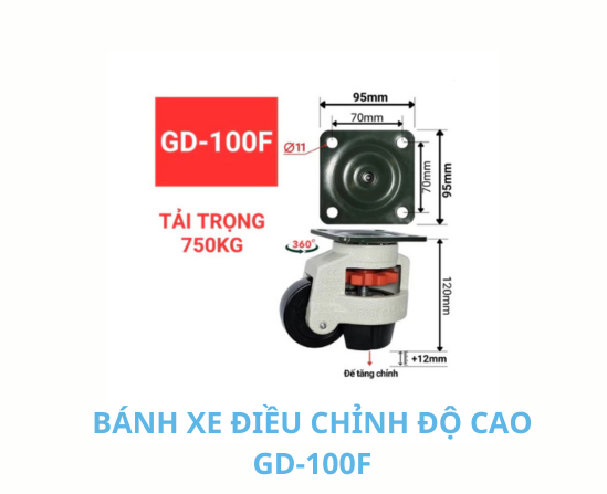 Bánh xe điều chỉnh chiều cao GD-100F tải trọng 750kg cho máy móc siêu nặng