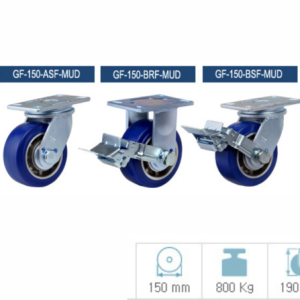 Bánh xe PU GF-150-ARF-MUD càng cố định tải trọng 800kg G-DOK