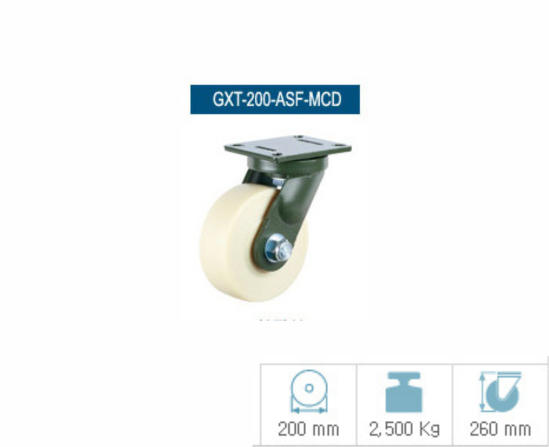 Bánh xe MC Nylon GXT-200-ASF-MCD càng xoay tải 2500kg Ø200mm G-DOK