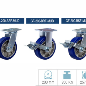 Bánh xe PU GF-200-ARF-MUD càng cố định tải 850kg Ø200mm G-DOK